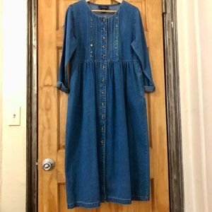 Long-Sleeved Denim Midaxi Dress